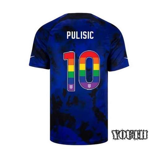 USA Away Christian Pulisic 22/23 Youth Jersey Rainbow Number