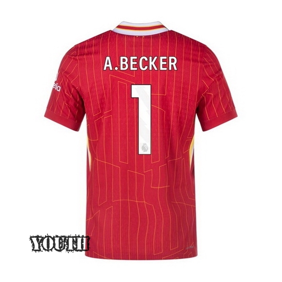 2024/2025 Alisson Becker #1 Home Striped Youth Soccer Jersey