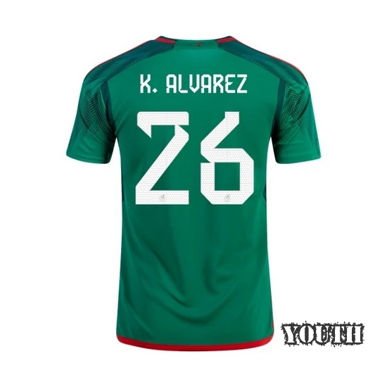 22/23 Kevin Alvarez Mexico Home Youth Soccer Jersey