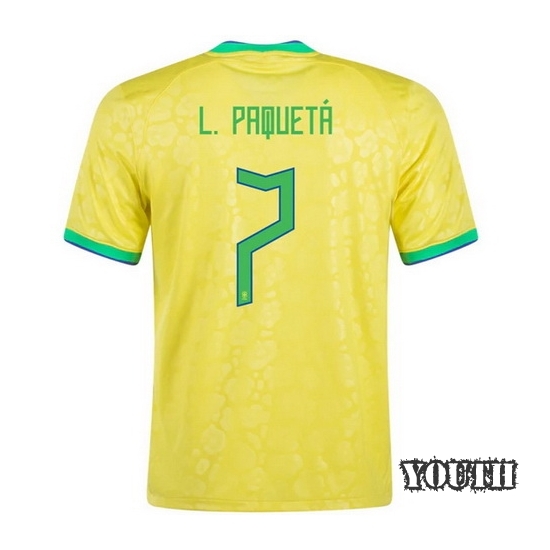 22/23 Lucas Paqueta Brazil Home Youth Soccer Jersey