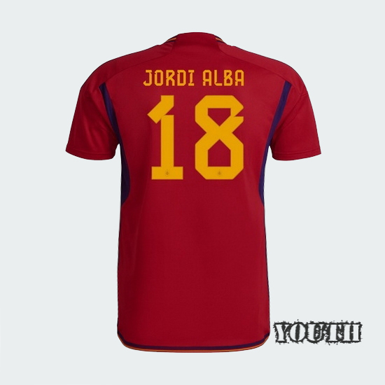 2022/23 Jordi Alba Spain Home Youth Soccer Jersey