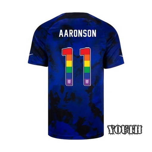 USA Away Brenden Aaronson 2022/2023 Youth Jersey Rainbow Number