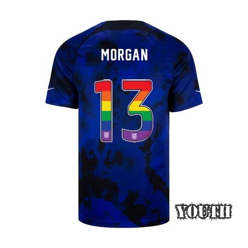 USA Away Alex Morgan 22/23 Youth Jersey Rainbow Number