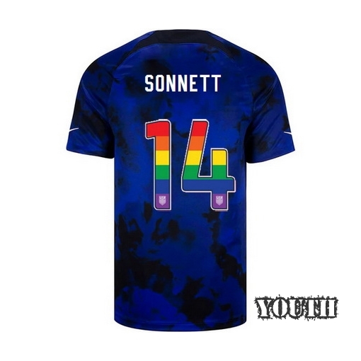 USA Away Emily Sonnett 2022/2023 Youth Jersey Rainbow Number