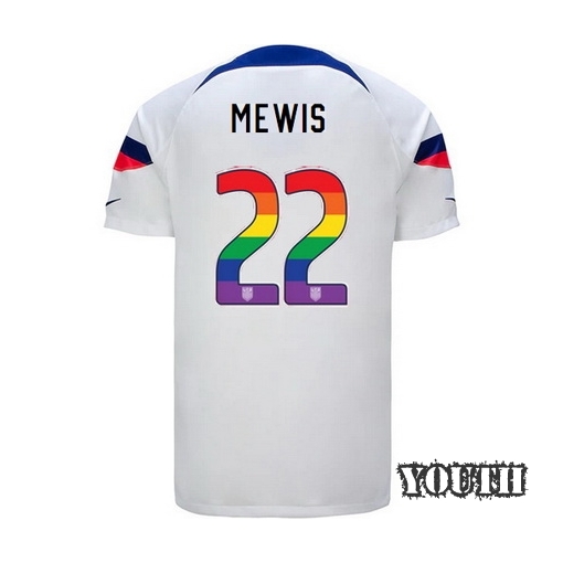 USA Home Kristie Mewis 2022/2023 Youth Jersey Rainbow Number