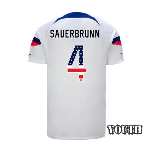 USA White Becky Sauerbrunn 22/23 Youth Jersey Independence Day