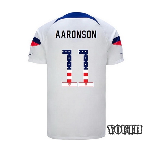 USA White Brenden Aaronson 2022/2023 Youth Jersey Independence Day