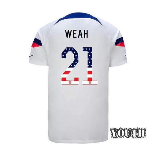 USA White Tim Weah 2022/2023 Youth Jersey Independence Day