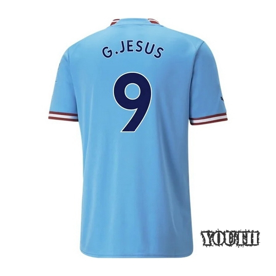 2022/23 Gabriel Jesus Manchester City Home Youth Soccer Jersey