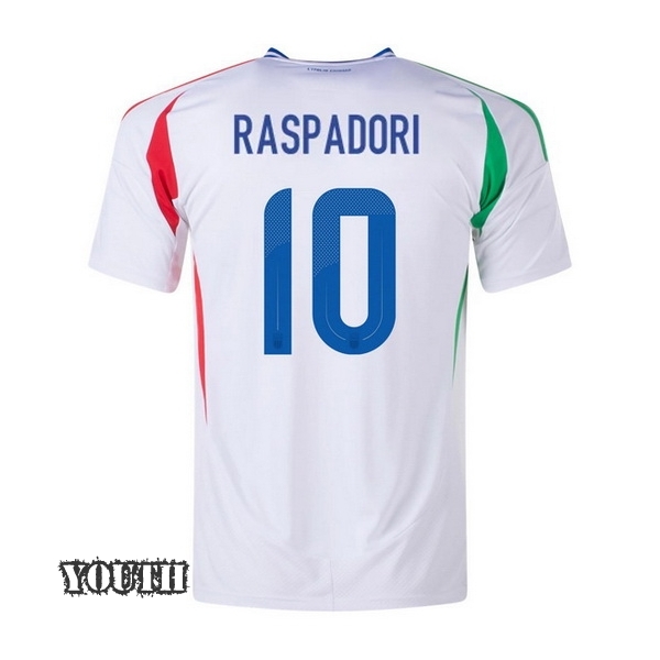 2024 Giacomo Raspadori Italy Away Youth Soccer Jersey - Click Image to Close