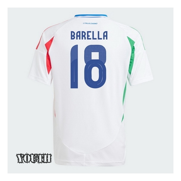 2024 Nicolo Barella Italy Away Youth Soccer Jersey