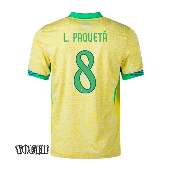 2024 Lucas Paqueta Brazil Home Youth Soccer Jersey