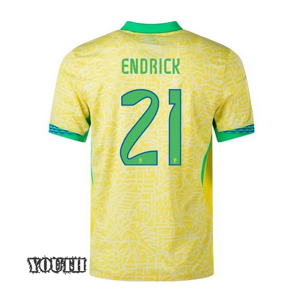 2024 Endrick Brazil Home Youth Soccer Jersey - Click Image to Close