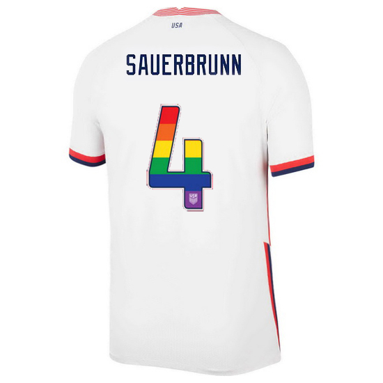 White Becky Sauerbrunn 2020/2021 Men's Stadium Rainbow Number Jersey