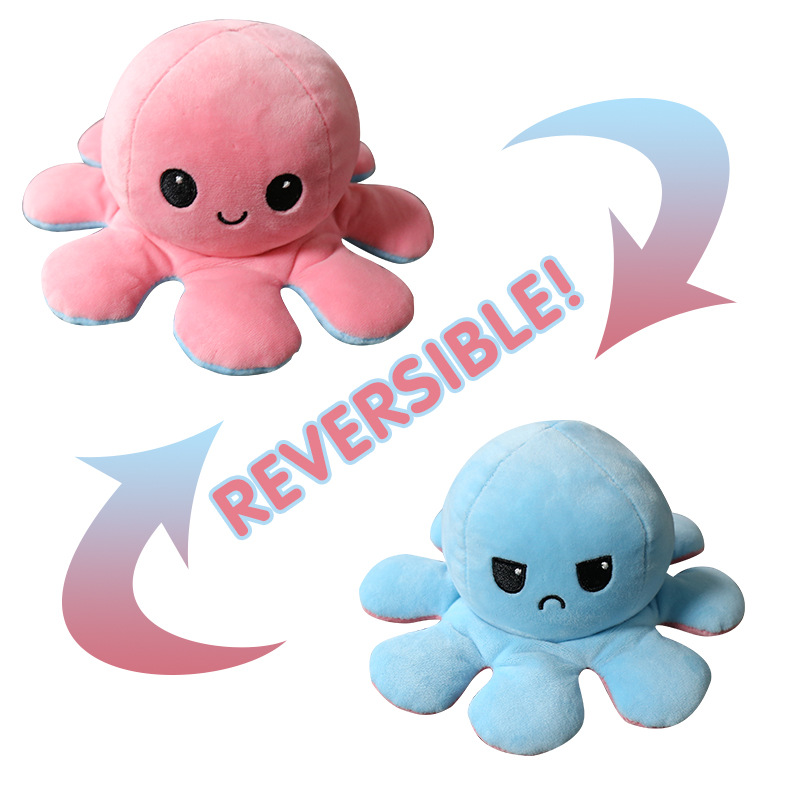 Pink/Light Blue Reversible Octopus Toy Soft Cute Creative Expression Gift