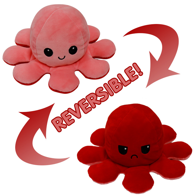Pink/Red Reversible Octopus Toy Dual-Sided Emotion Buddy Mood Octopus