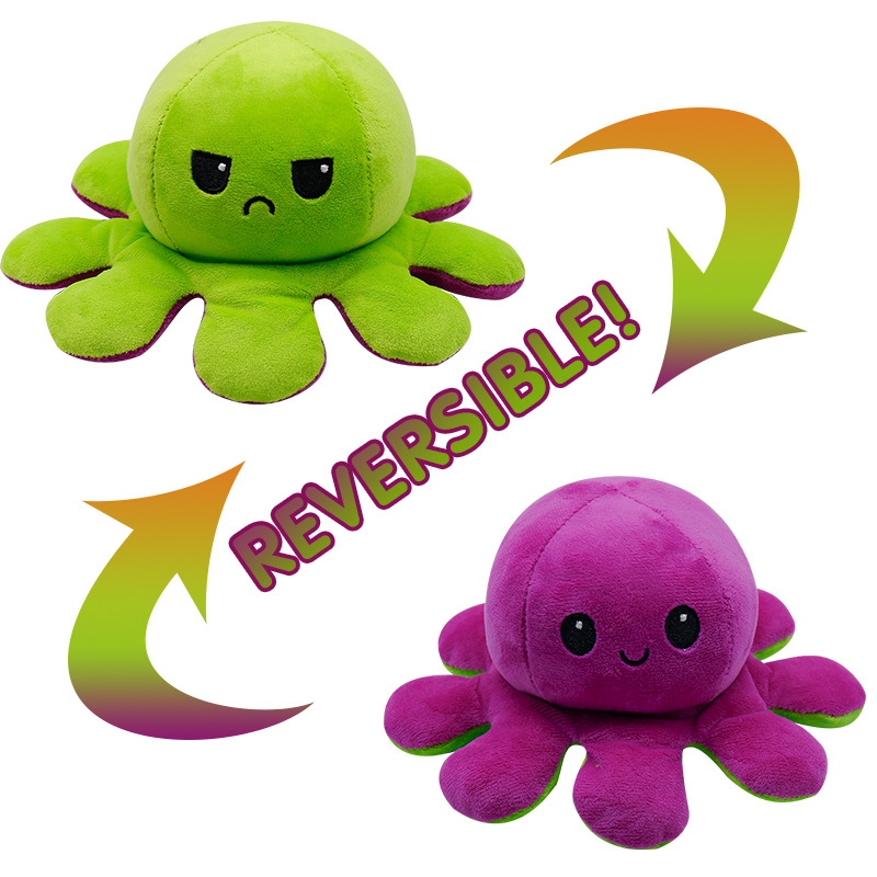 Green/Purple Reversible Octopus Toy Dual-Sided Emotion Buddy Mood Octopus