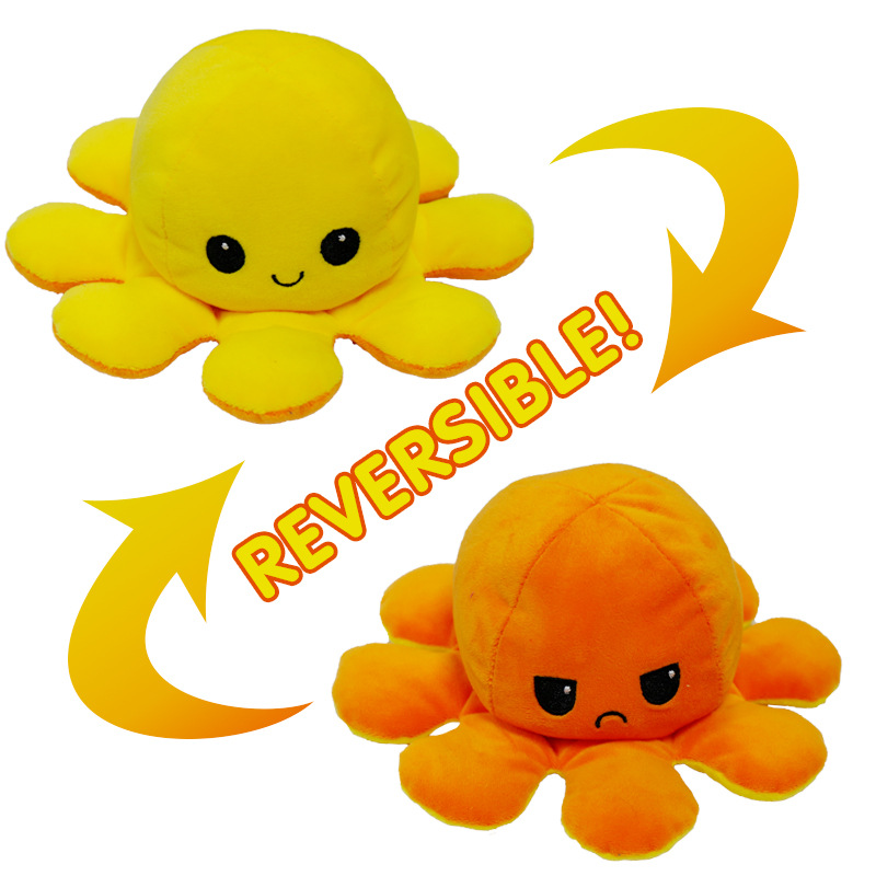 Yellow/Orange Reversible Octopus Toy Dual-Sided Emotion Buddy Mood Octopus