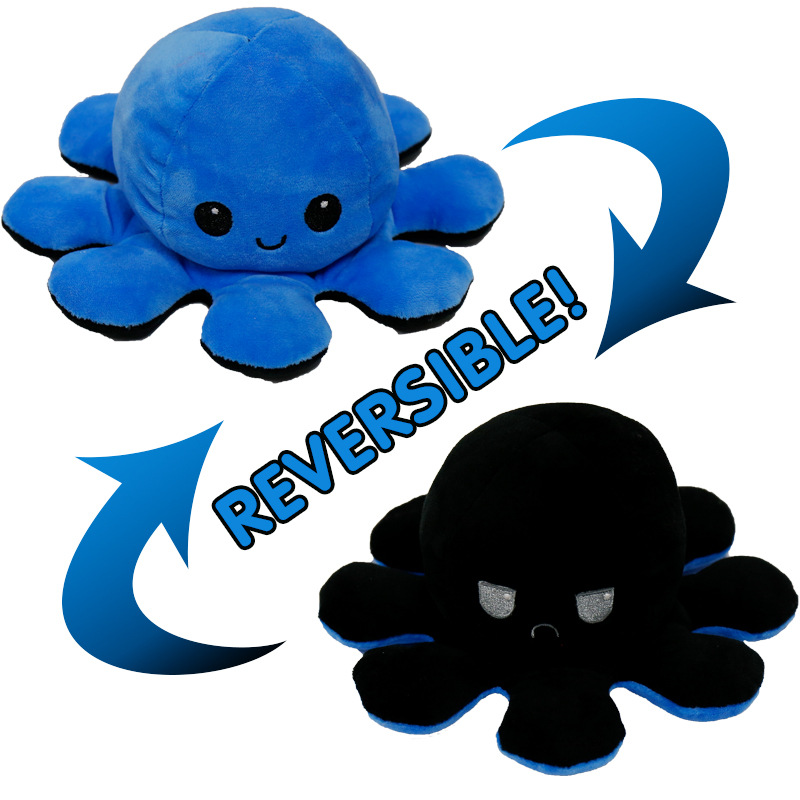 Blue/Black Reversible Octopus Toy Soft Cute Creative Expression Gift - Click Image to Close