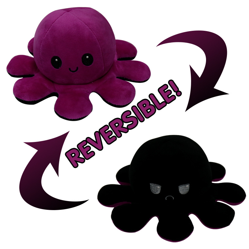Purple/Black Reversible Octopus Toy Dual-Sided Emotion Buddy Mood Octopus