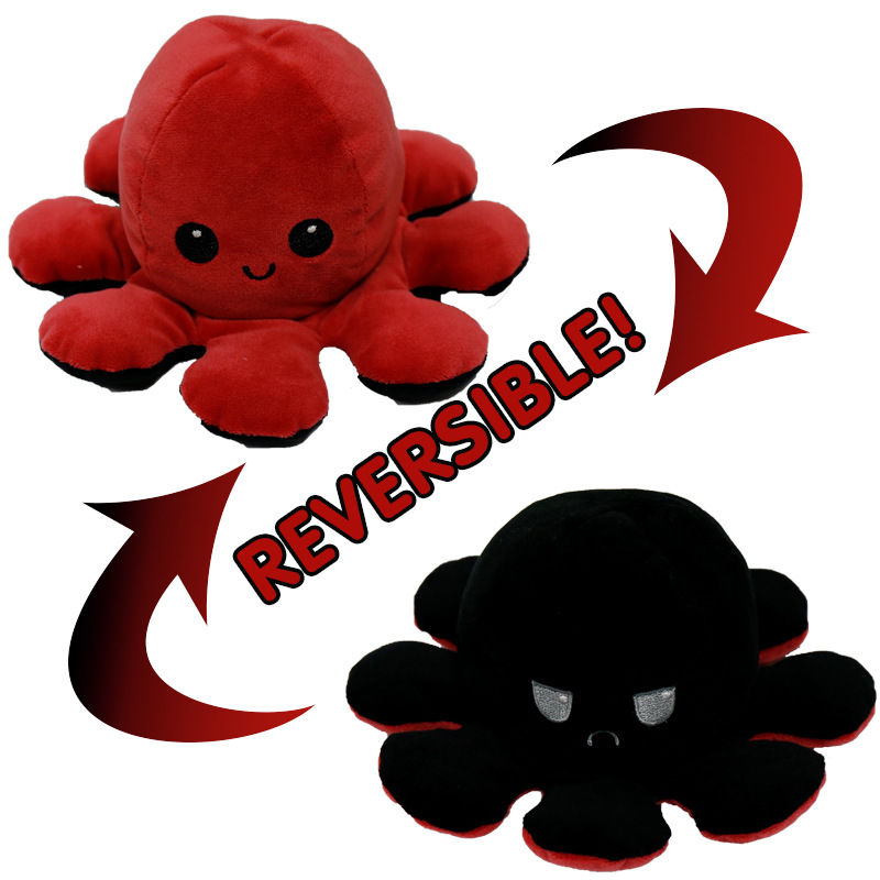 Red/Black Reversible Octopus Toy Soft Cute Creative Expression Gift