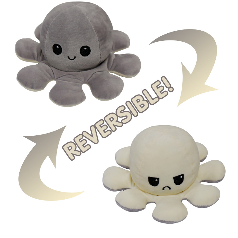 Gray/Grey Reversible Octopus Toy Dual-Sided Emotion Buddy Mood Octopus