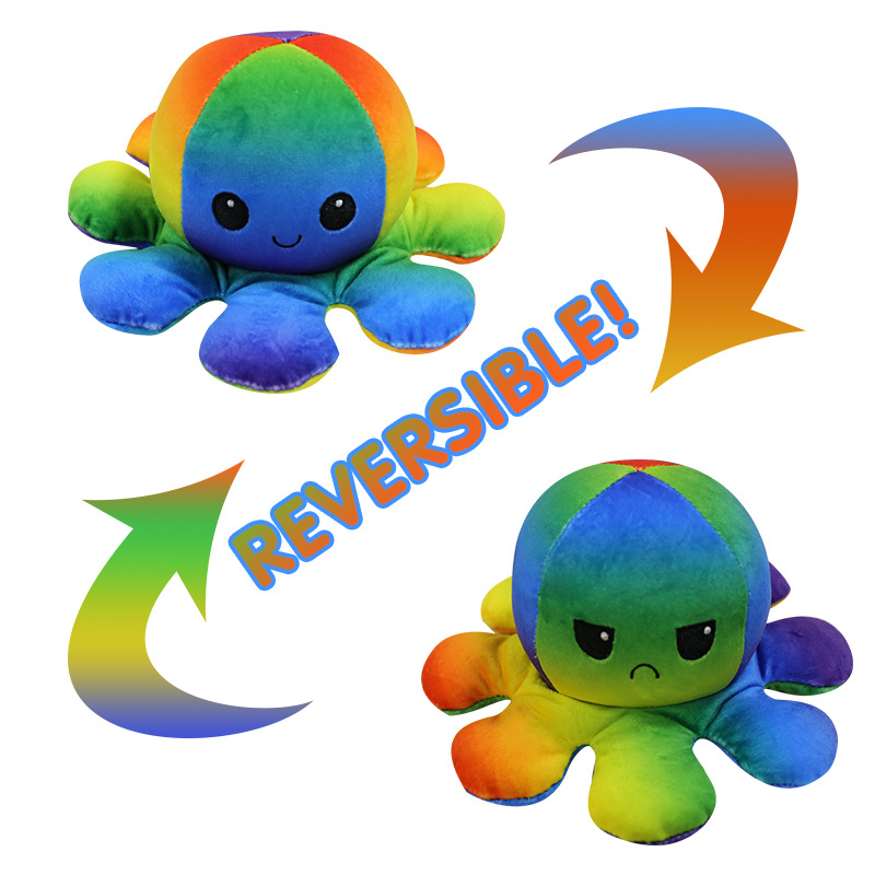 Rainbow Reversible Octopus Toy Soft Cute Creative Expression Gift