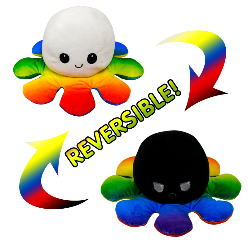 White/Black Reversible Octopus Toy Dual-Sided Emotion Buddy Mood Octopus