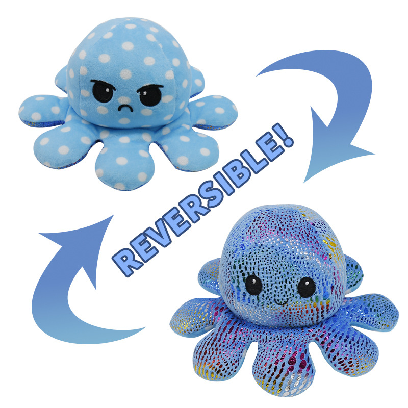Blue/Blue Reversible Octopus Toy Dual-Sided Emotion Buddy Mood Octopus