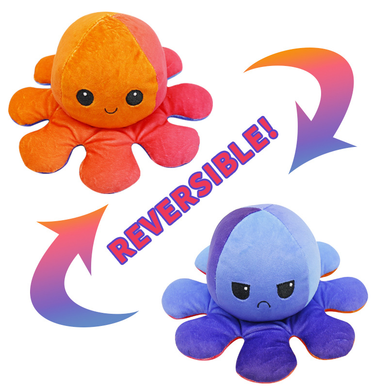 Orange/Blue Reversible Octopus Toy Stuffed Animal Happy Sad for Boys Girls - Click Image to Close