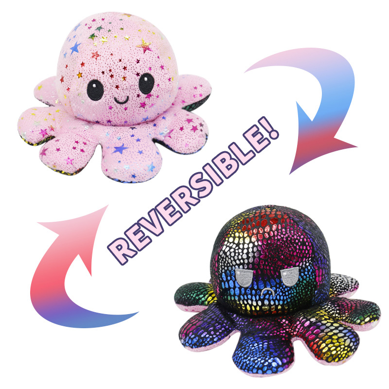 Pink/Color Reversible Octopus Toy Dual-Sided Emotion Buddy Mood Octopus