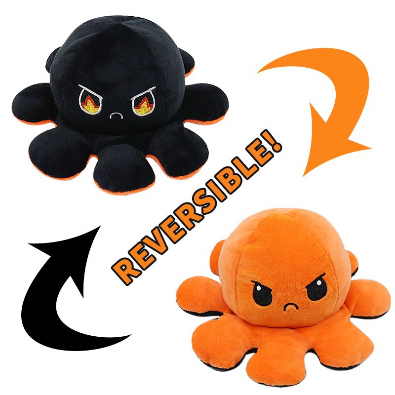 Black/Orange Reversible Octopus Toy Soft Cute Creative Expression Gift