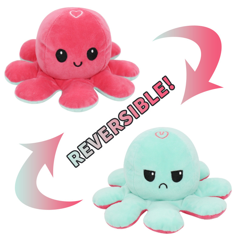Red/Green Reversible Octopus Toy Stuffed Animal Happy Sad for Boys Girls