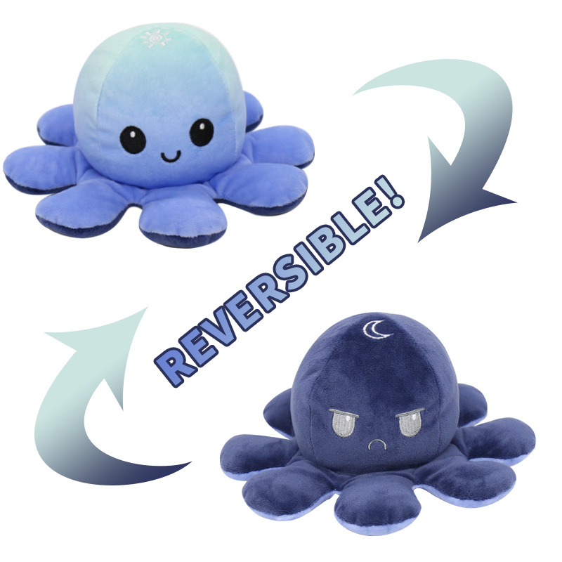 Light Blue/Blue Reversible Octopus Toy Soft Cute Creative Expression Gift