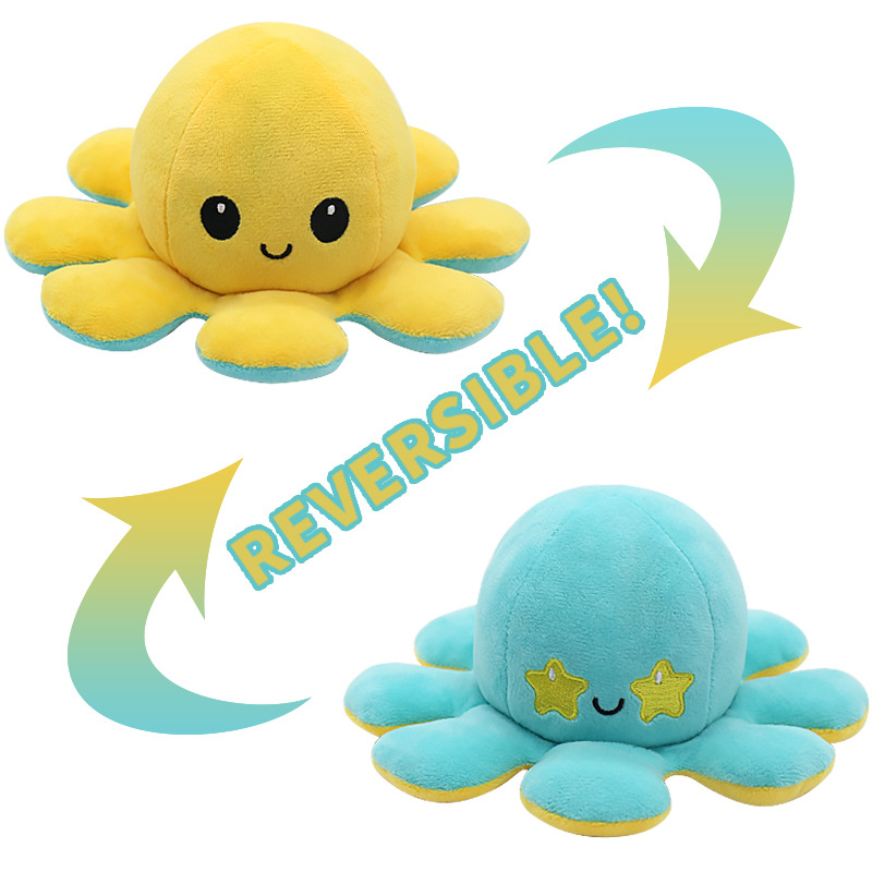 Orange/Teal Reversible Octopus Toy Dual-Sided Emotion Buddy Mood Octopus