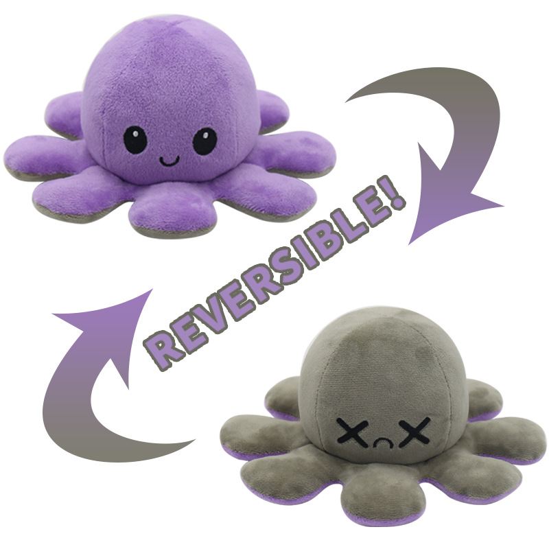 Purple/Gray Reversible Octopus Toy Soft Cute Creative Expression Gift