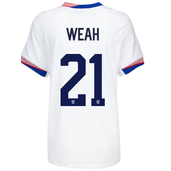 USA Tim Weah 2024 Home Women's Stadium Soccer Jersey - Click Image to Close