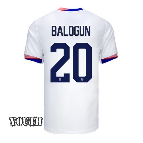 USA Folarin Balogun 2024 Home Youth Stadium Soccer Jersey - Click Image to Close