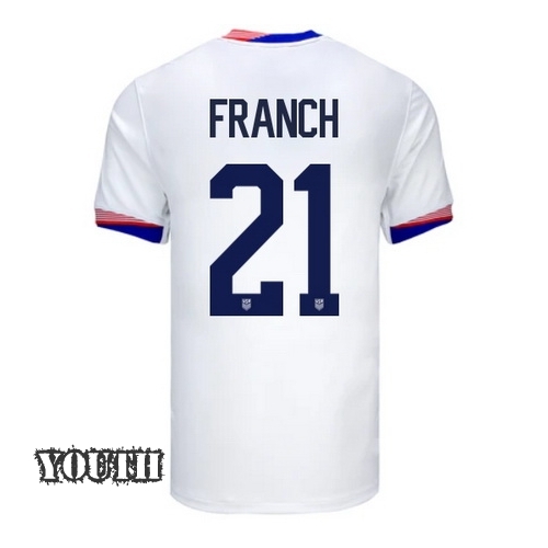 USA Adrianna Franch 2024 Home Youth Stadium Soccer Jersey - Click Image to Close