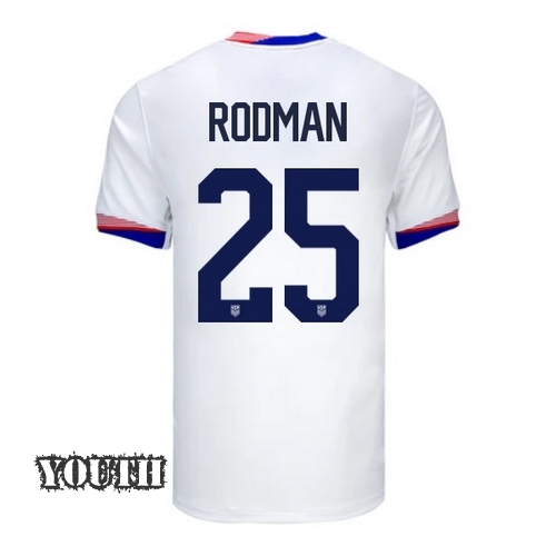 USA Trinity Rodman 2024 Home Youth Stadium Soccer Jersey - Click Image to Close