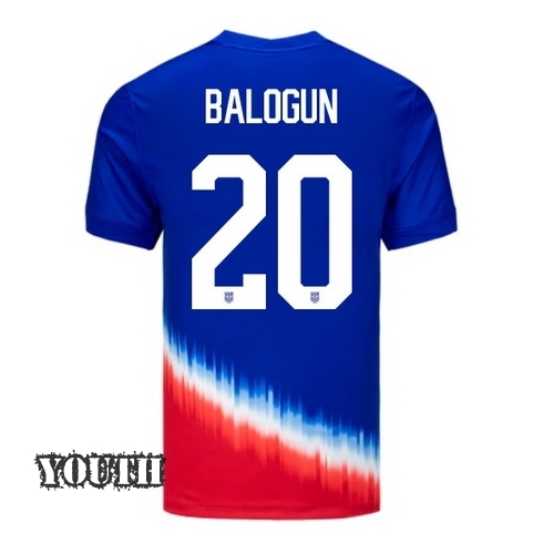 USA Folarin Balogun 2024 Away Youth Stadium Soccer Jersey