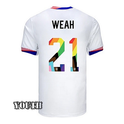 USA 2024/25 Tim Weah Home Pride Youth Soccer Jersey