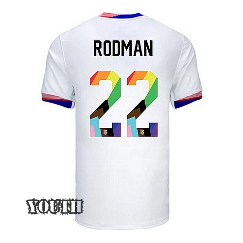 USA 2024/25 Trinity Rodman Home Pride Youth Soccer Jersey