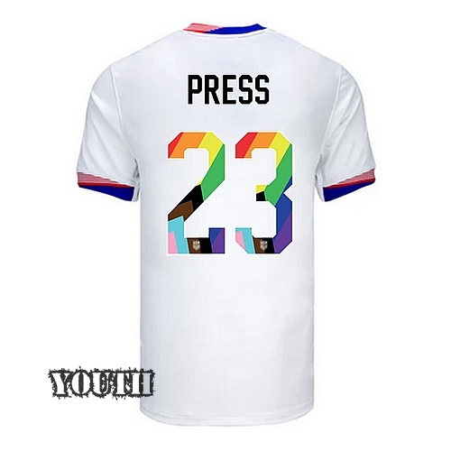 USA 2024/25 Christen Press Home Pride Youth Soccer Jersey