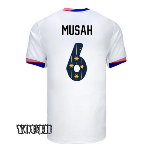 USA 2024/25 Yunus Musah Home Youth Jersey Stars Number
