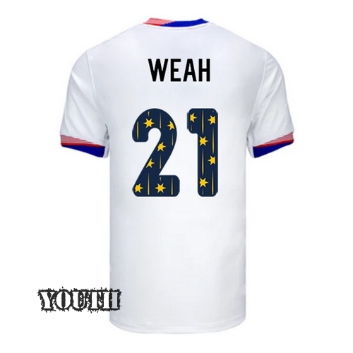 USA 2024/25 Tim Weah Home Youth Jersey Stars Number
