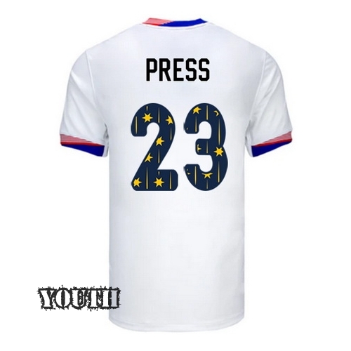 USA 2024/25 Christen Press Home Youth Jersey Stars Number - Click Image to Close