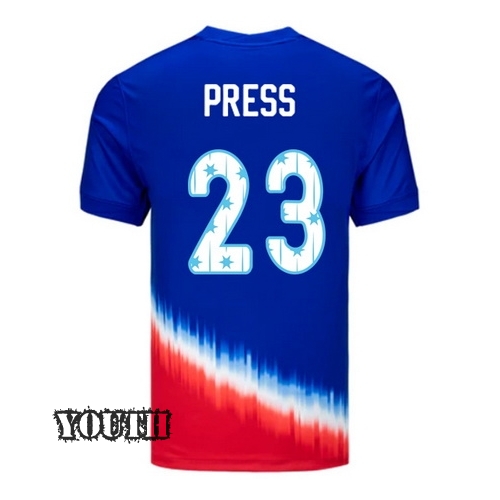 USA 2024/25 Christen Press Away Youth Jersey Stars Number - Click Image to Close