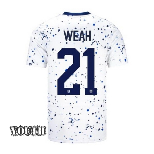 USA Tim Weah 2023 Home Youth Stadium Soccer Jersey