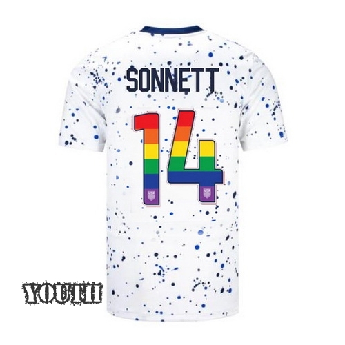 USA Emily Sonnett 2023/24 Home Youth Jersey Rainbow Number